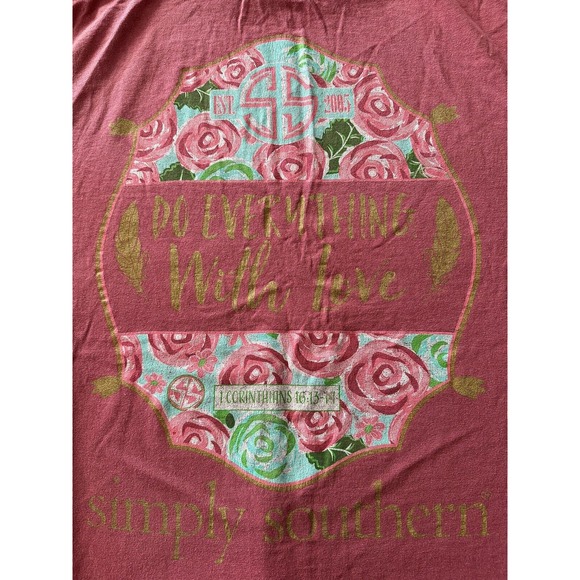 Simply Southern Long Sleeve Deep Pink Long Sleeve Large T-Shirt, Graphic w/Roses - Picture 9 of 12